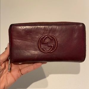 Gucci Burgundy Leather Zip Around Wallet